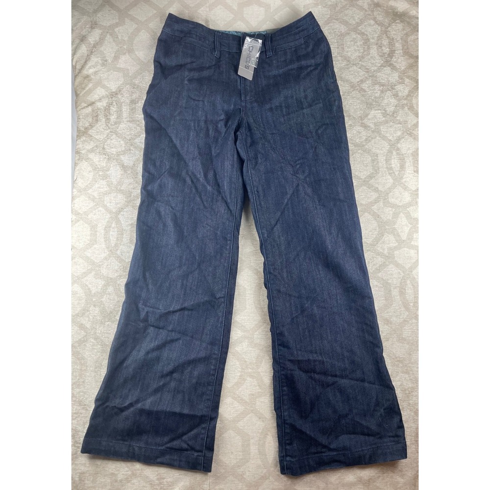 Chico's Platinum Melissa Trouser Womens 1 M 8 Blue Dark Wash Wide Leg Denim New